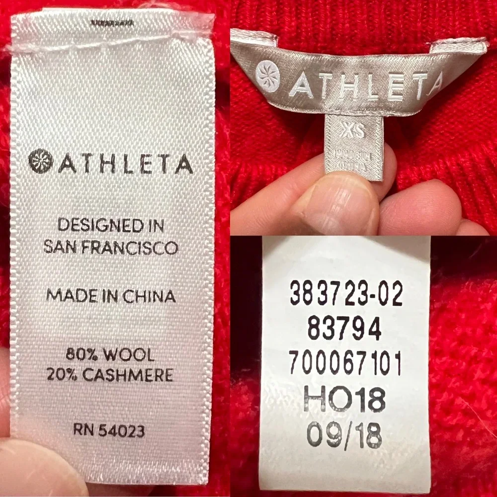 Athleta Perspective Red Wool Cashmere‎ Crew Neck Long Sleeve Relaxed Fit Sweater